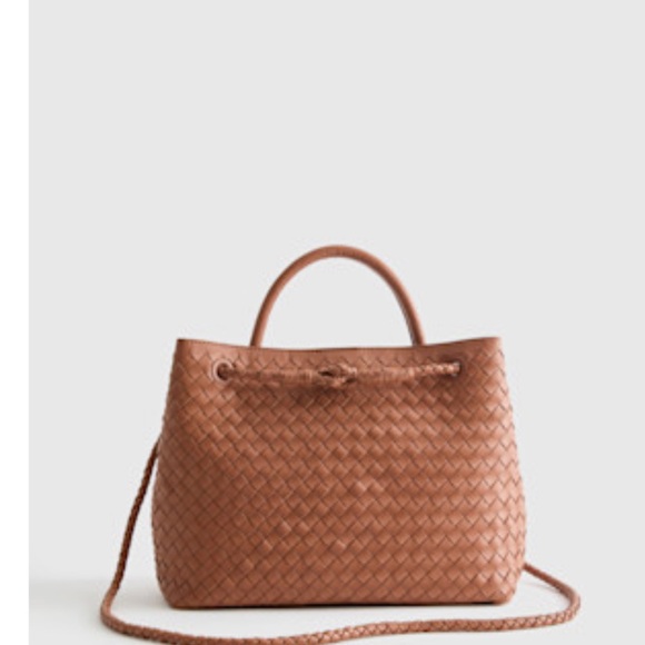 Quince Handbags - Italian Leather Handwoven Satchel, Cognac